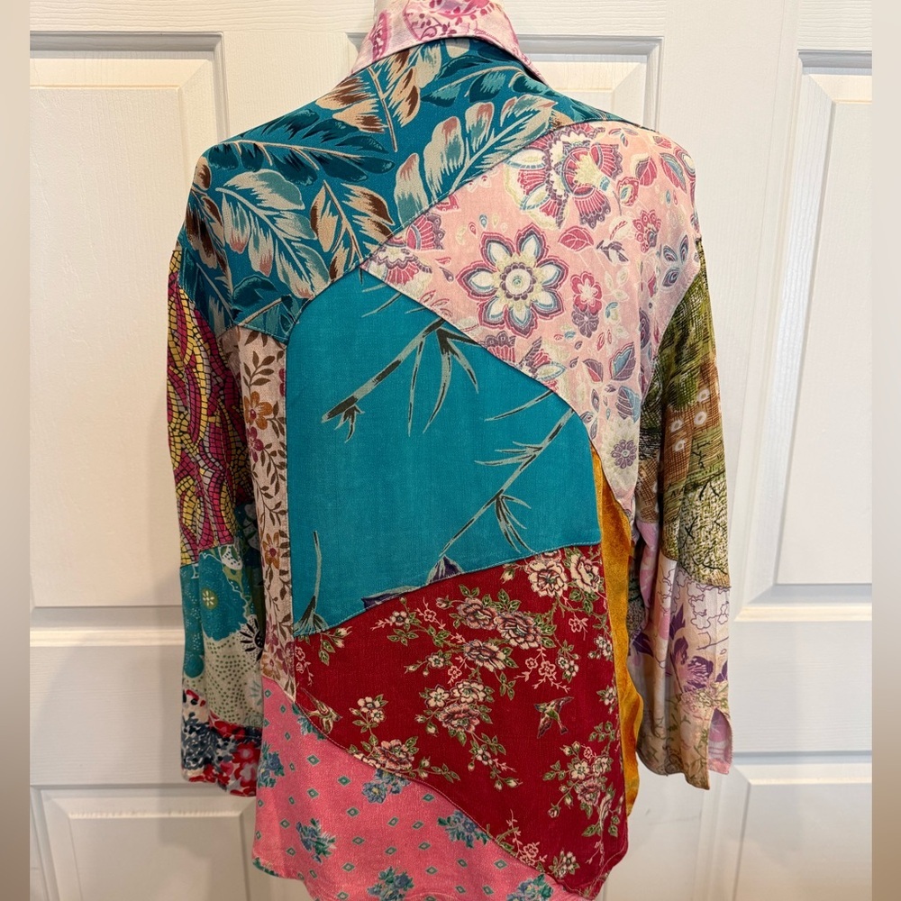 Sacred Threads Patchwork Boho Button Up Blouse Artsy Festival Top Size S - Picture 4 of 9